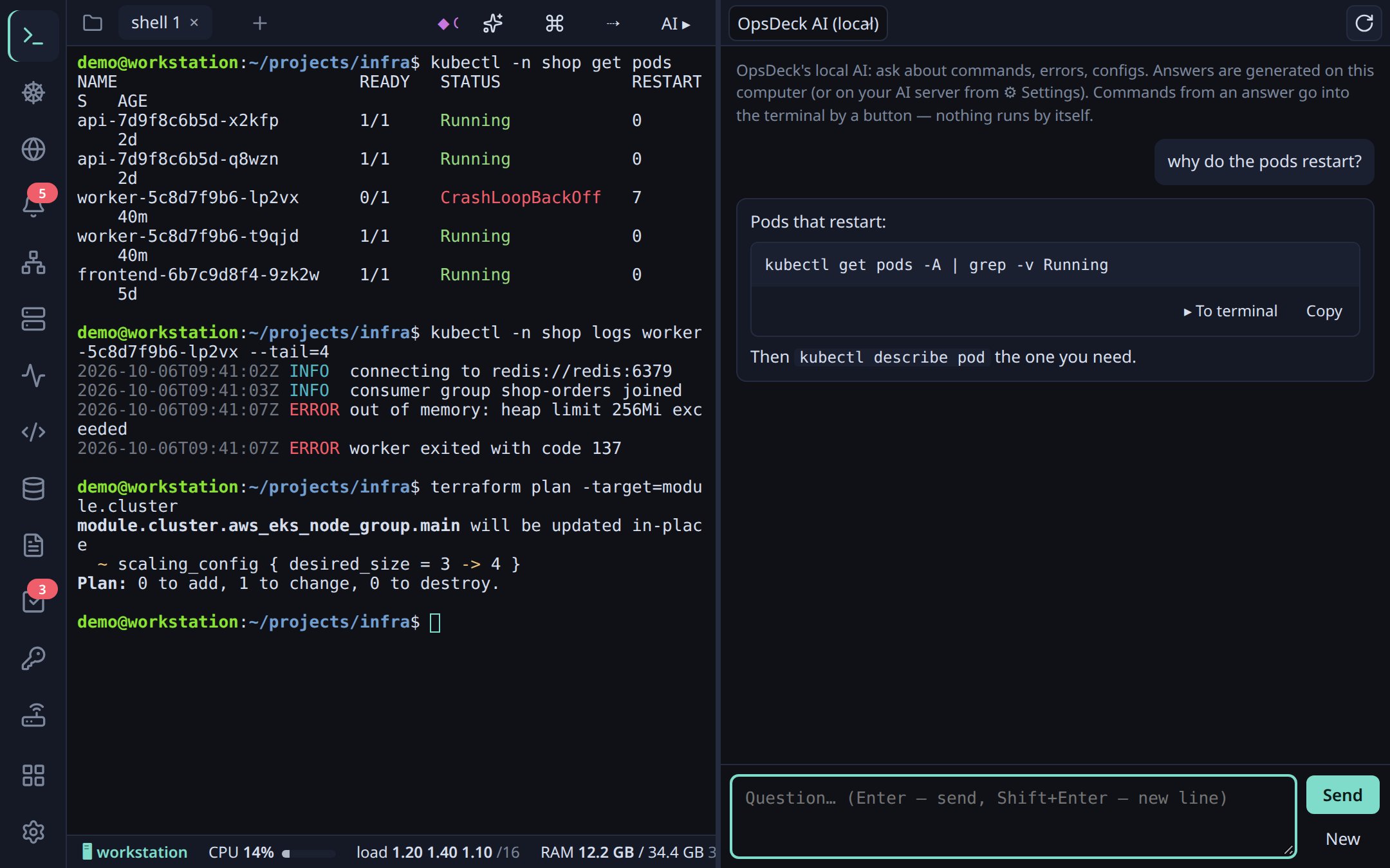 Chat with the local AI next to the terminal